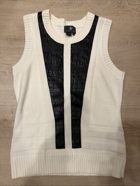 Sachin + Babi Cream Knit Sleeveless Top with Black Faux-Croc Panels